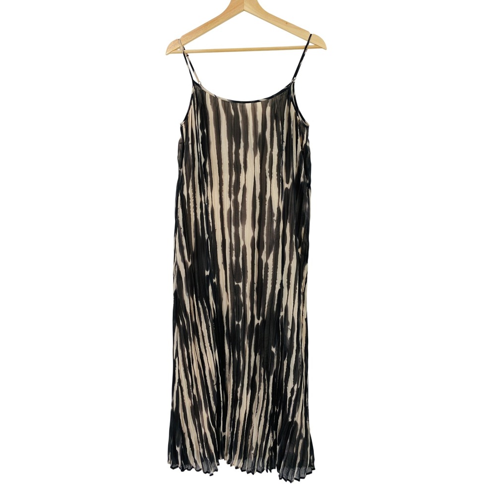 Bella Dahl Pleated crepe Midi Dress Womens XS Black Cream Tie Dye